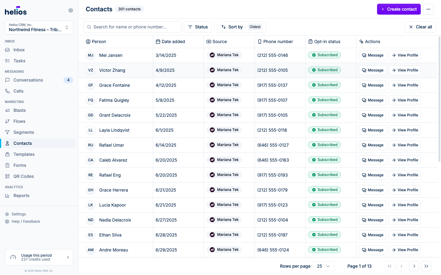 The Contacts page