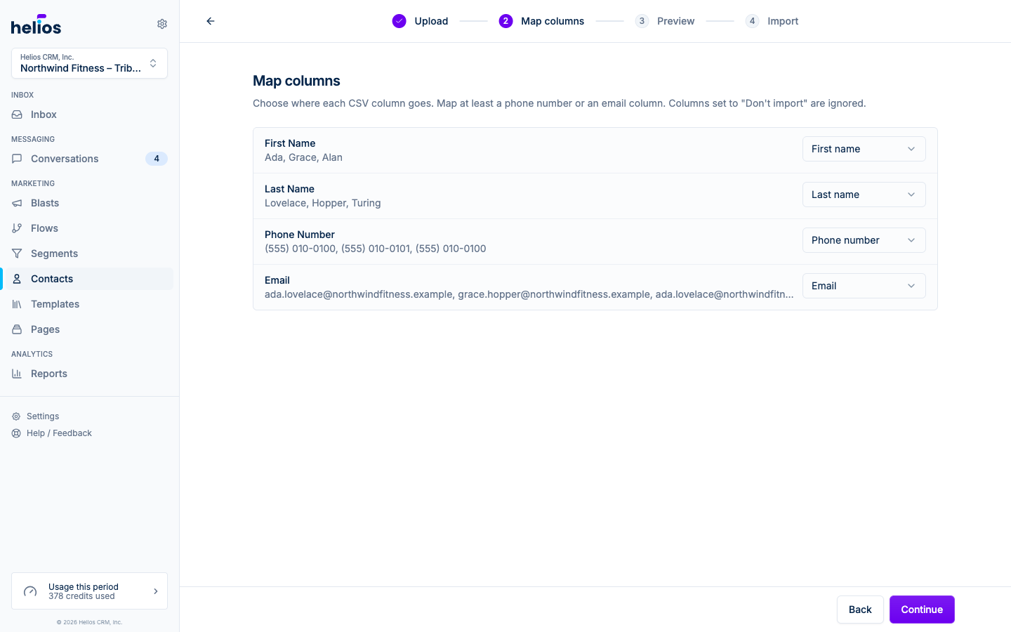 The import wizard map columns step