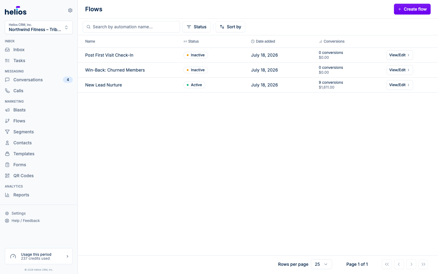 The Flows page
