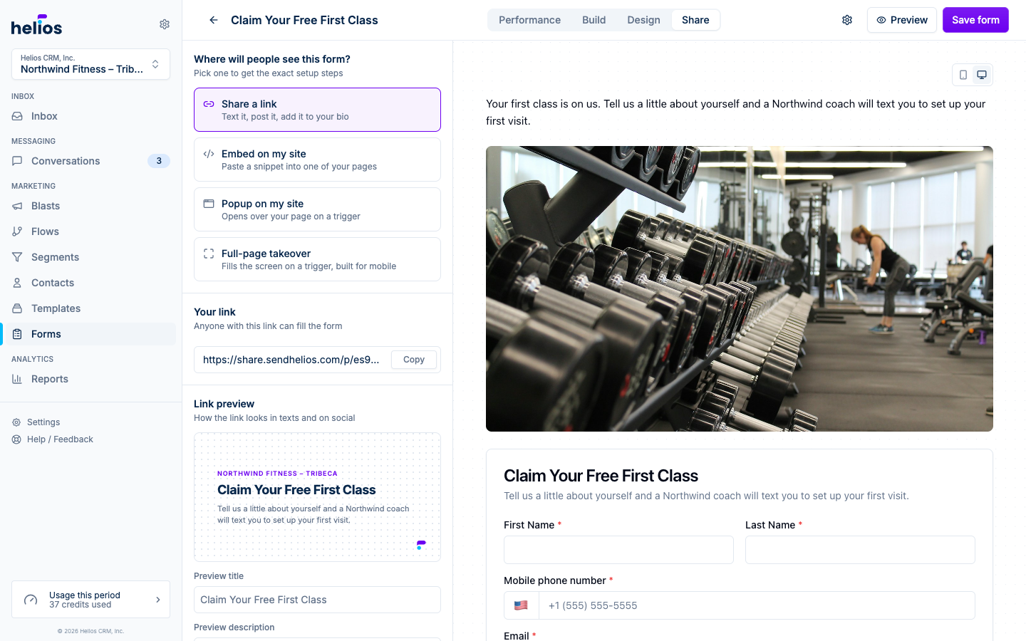 The form Share tab