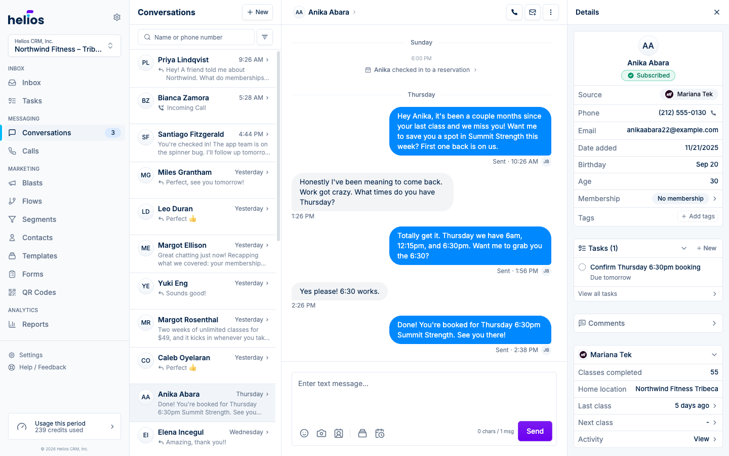 Membership and booking data in the contact sidebar