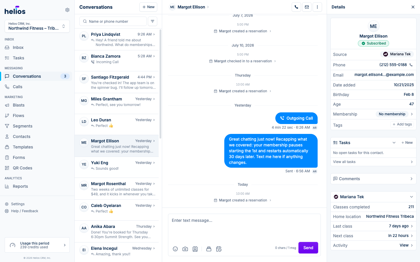 A conversation thread with the contact sidebar