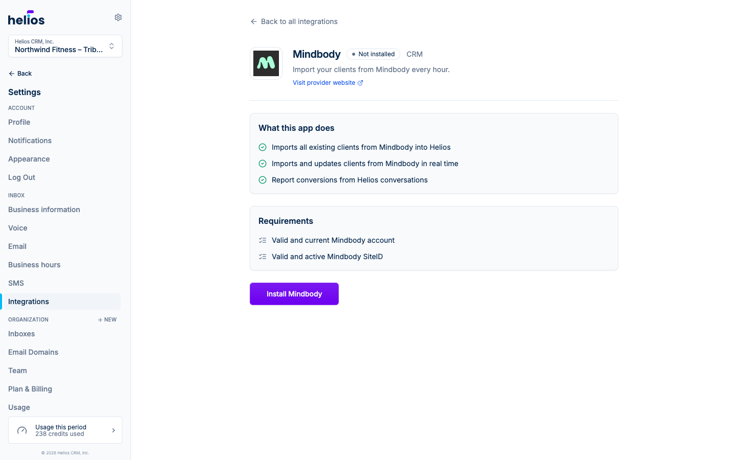 An integration install page