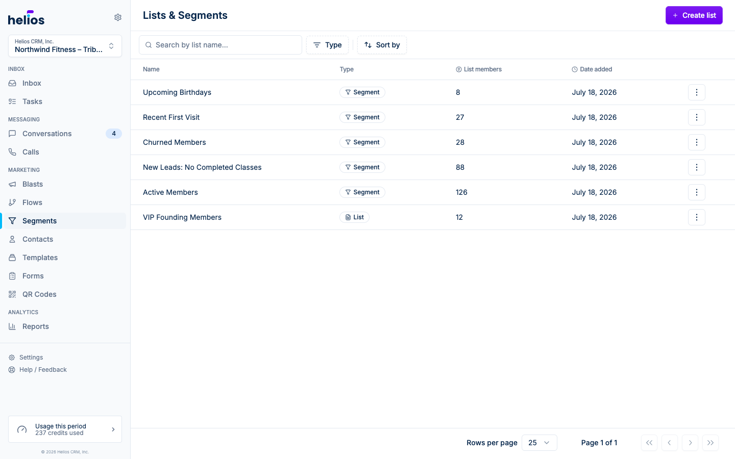 The Lists & Segments page