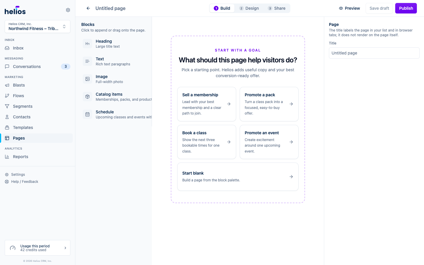 Landing page goal starters