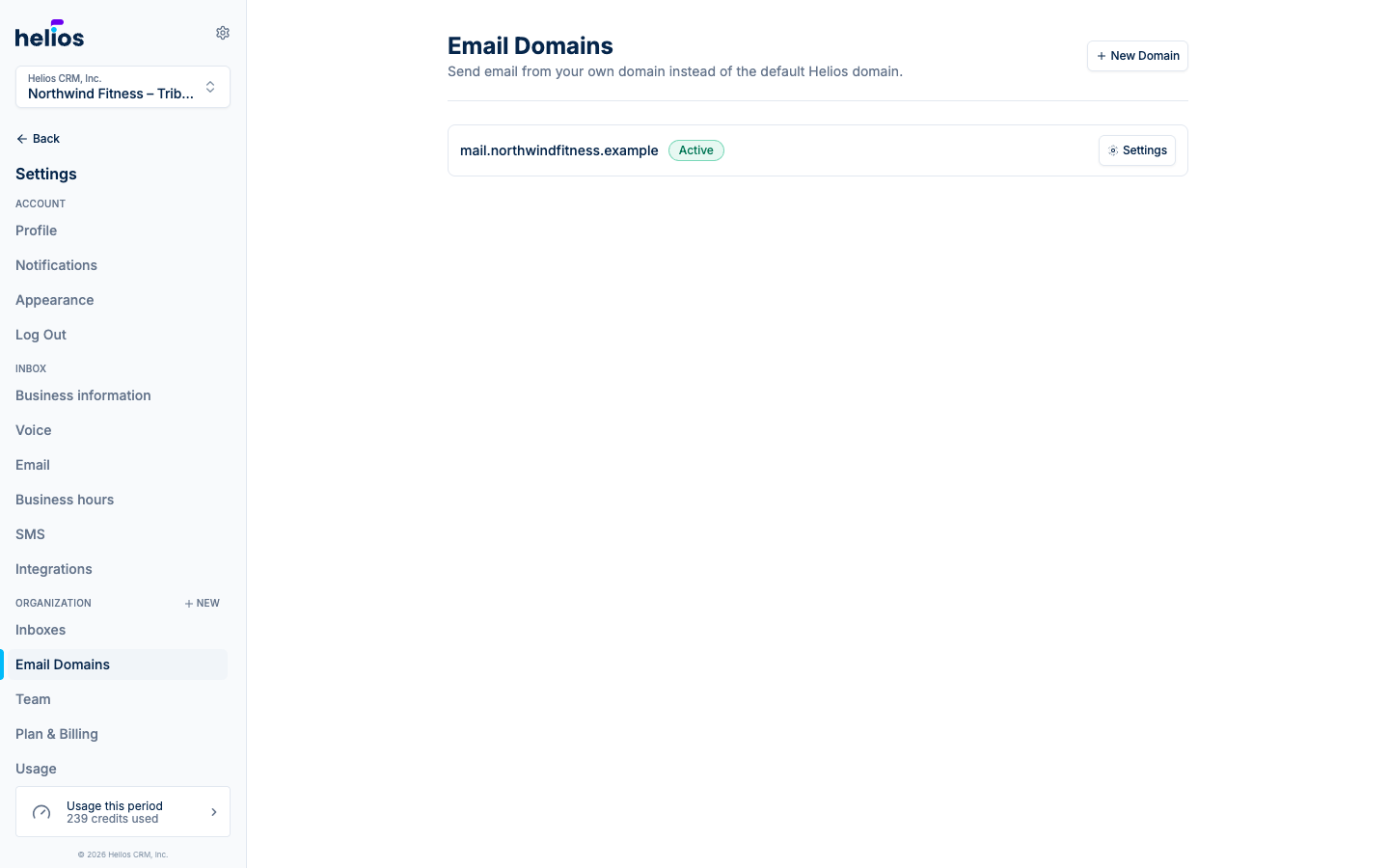 Email Domains settings
