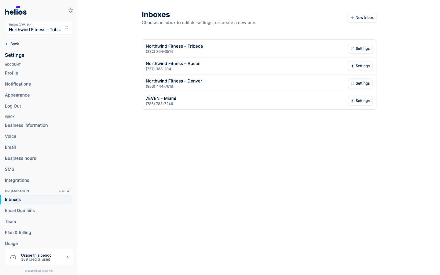 Inboxes in Settings