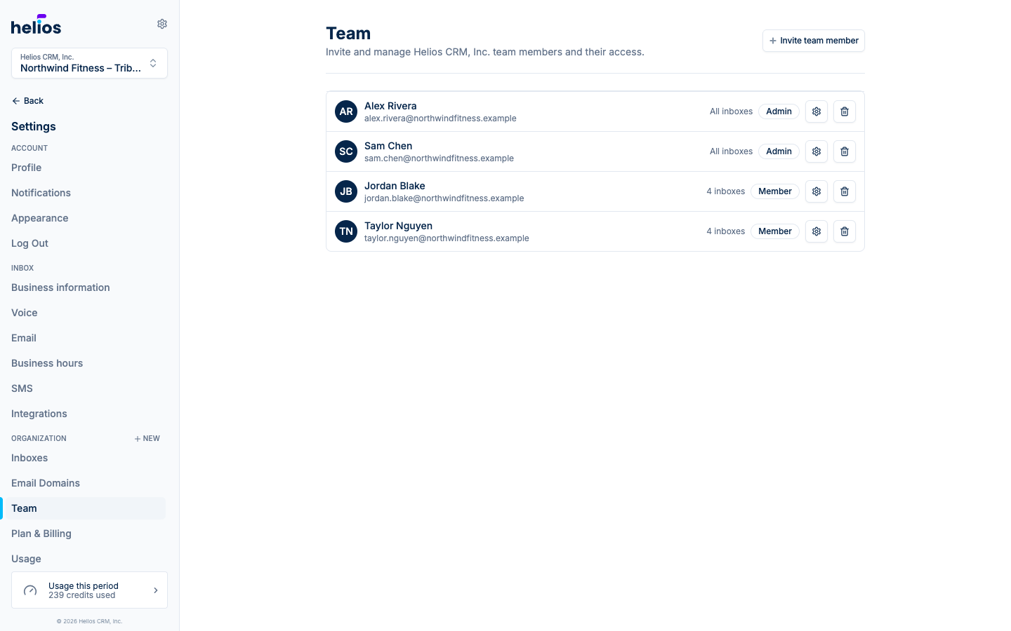 Team settings
