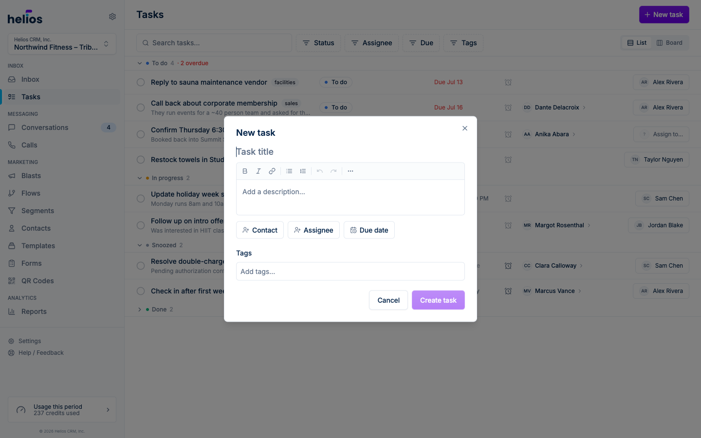 The New task dialog