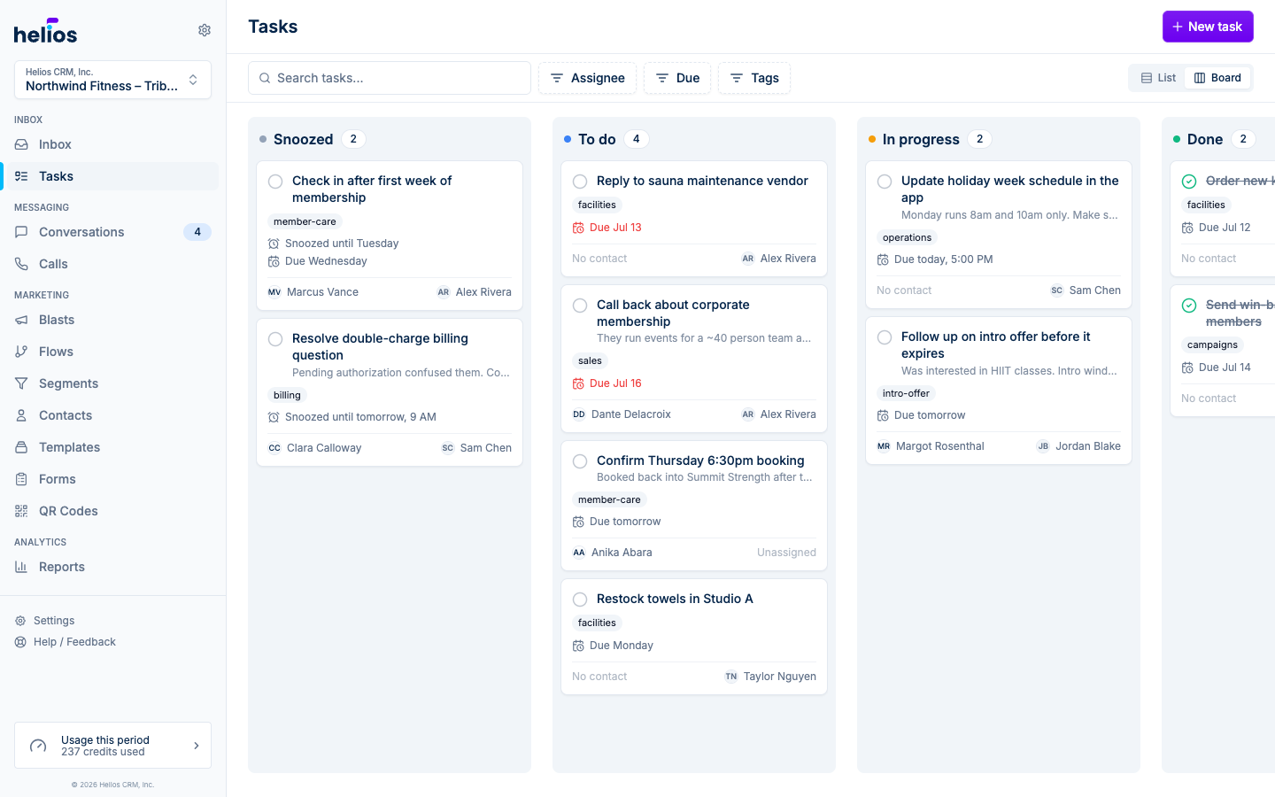 The tasks board